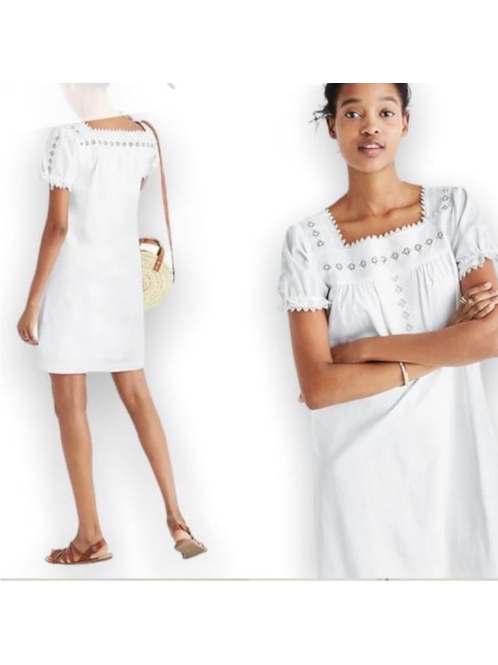 Madewell White Embroidered Square-Neck Dress